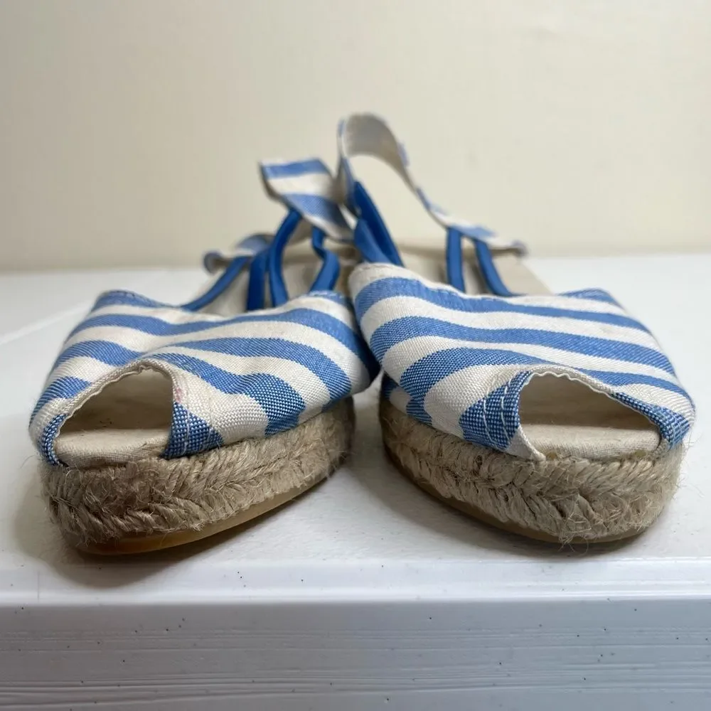 Chicos Jessa Blue White Striped Espadrille Wedge Open Toe Sandal Women Size 11